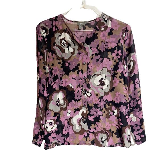 J. Jill Tops - J.Jill size medium purple floral button Sheer Work Blouse